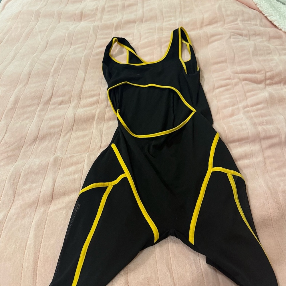 SHEIN Black Bodysuit with Yellow Trim
